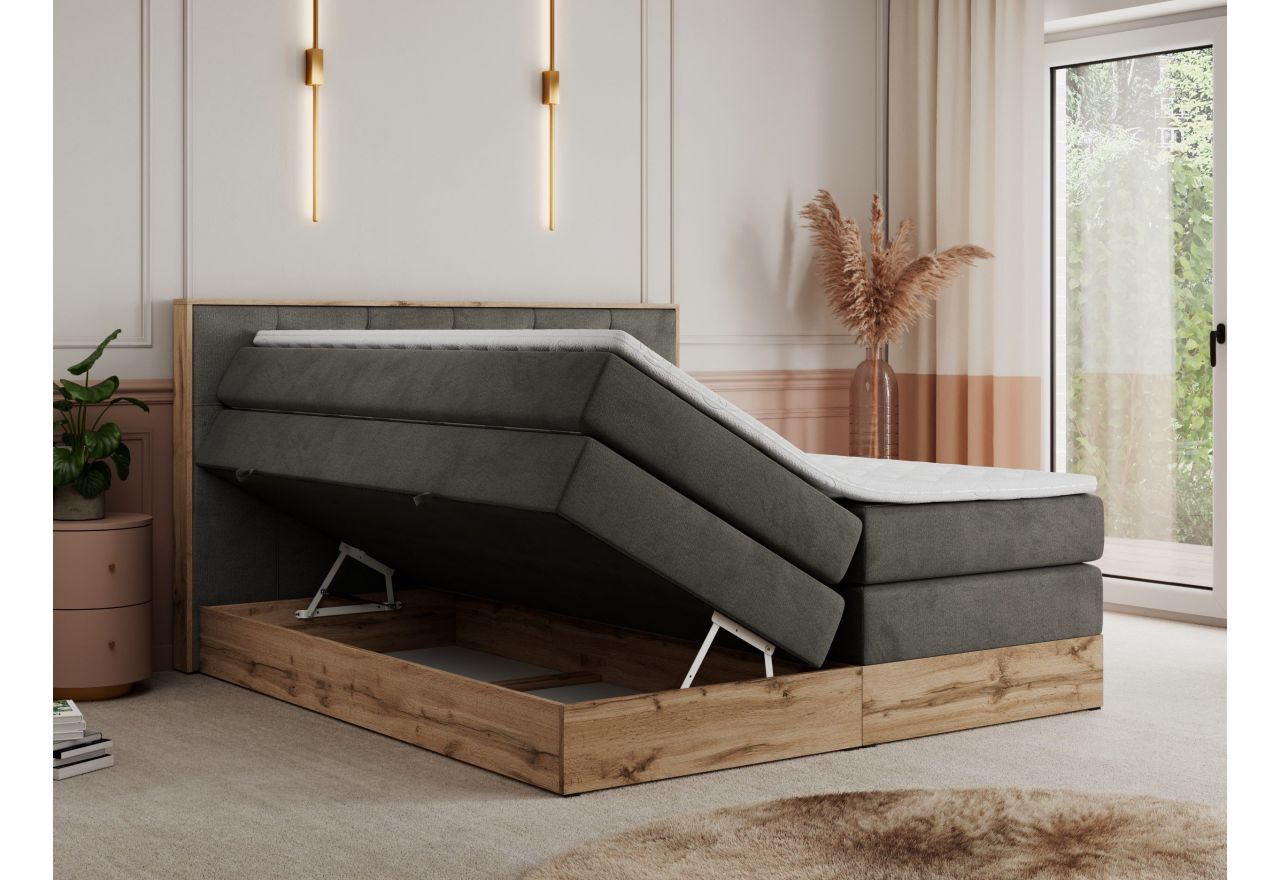 Łóżko kontynentalne VENETO KING 140x200 - H4 - ciemnoszary, welwet