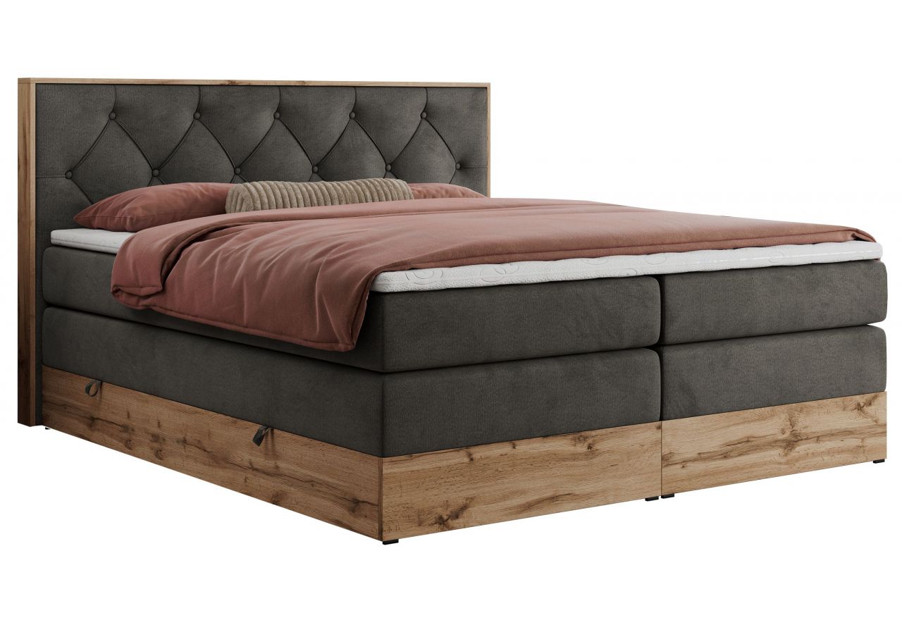 Łóżko kontynentalne VENETO KING 160x200 - H4 - ciemnoszary, welwet