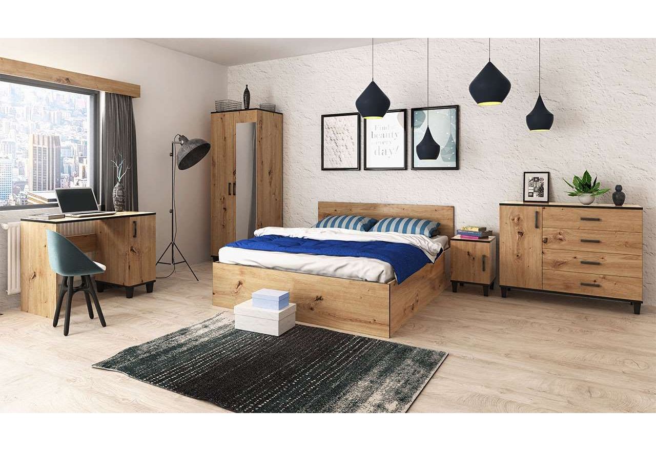 Zestaw mebli do sypialni w eleganckim stylu z opcją wyboru materaca - PIKO Dąb artisan