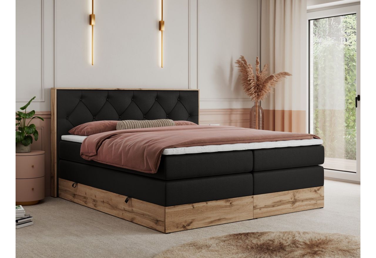 Łóżko kontynentalne VENETO KING 160x200 - H3 - czarny, ekoskóra