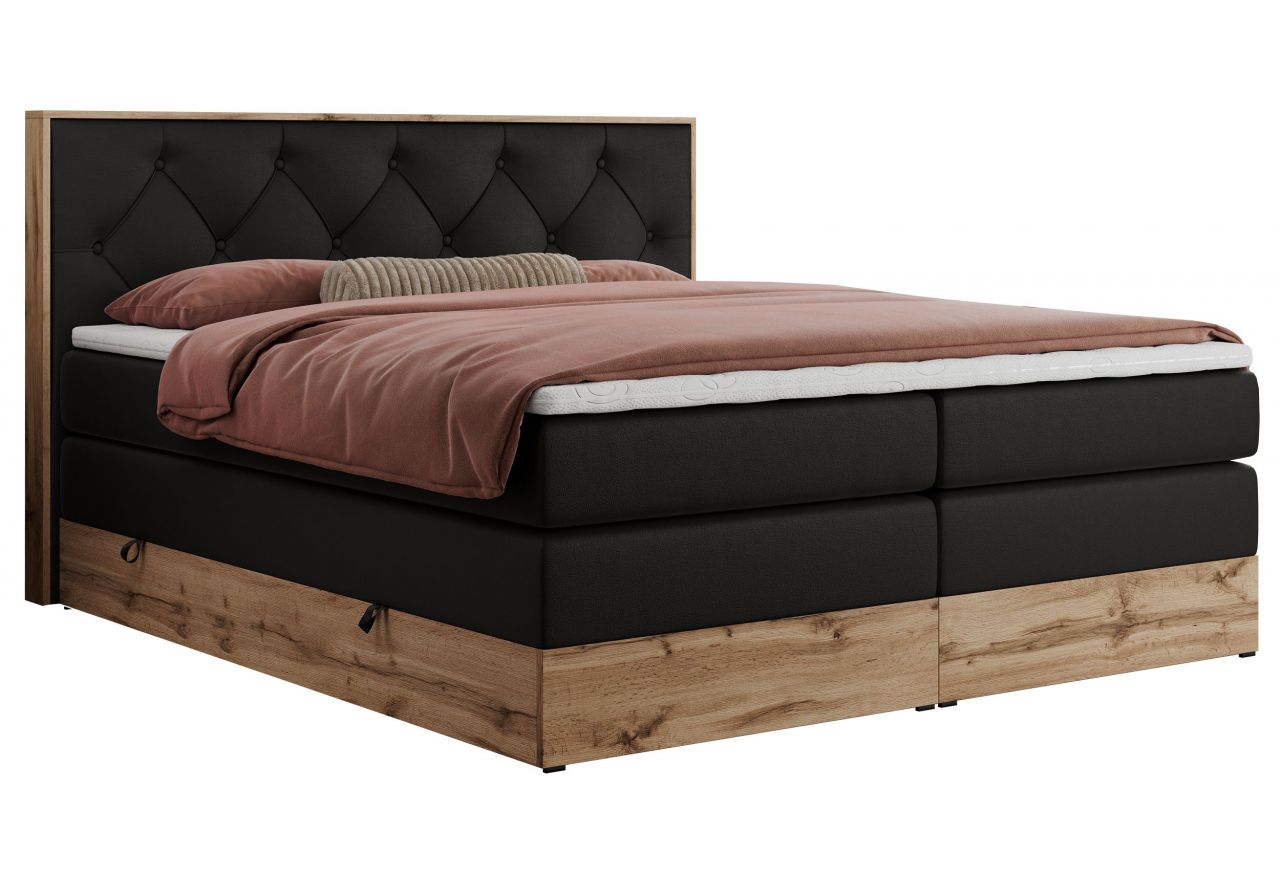 Łóżko kontynentalne VENETO KING 180x200 - H3 - czarny, ekoskóra