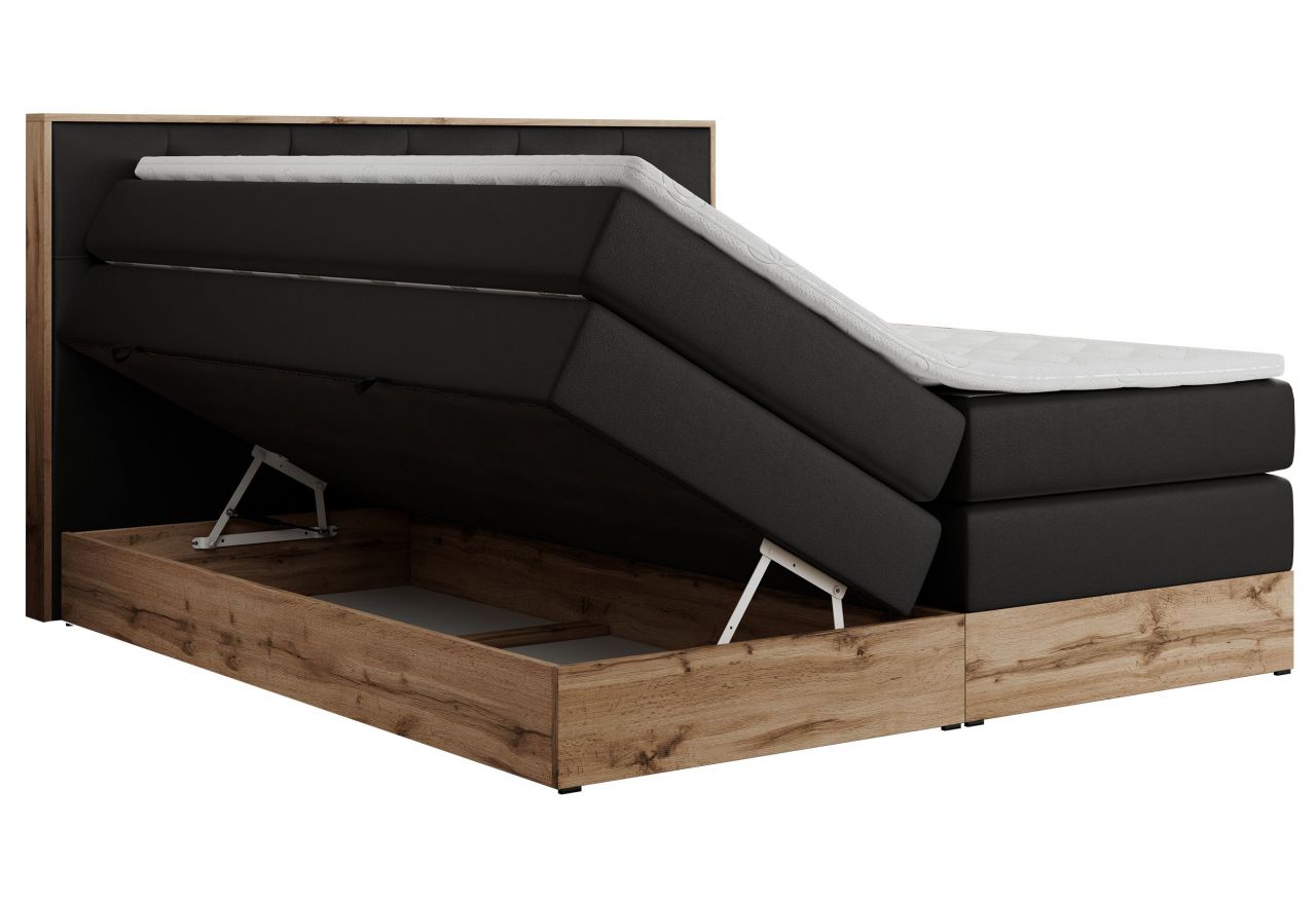 Łóżko kontynentalne VENETO KING 200x200 - H3 - czarny, ekoskóra