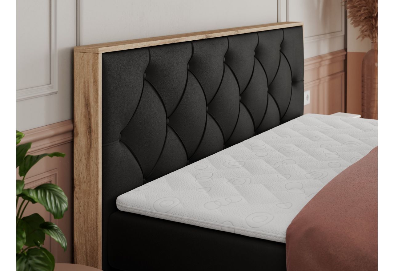 Łóżko kontynentalne VENETO KING 140x200 - H4 - czarny, ekoskóra