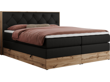 Łóżko kontynentalne VENETO KING 160x200 - H4 - czarny, ekoskóra