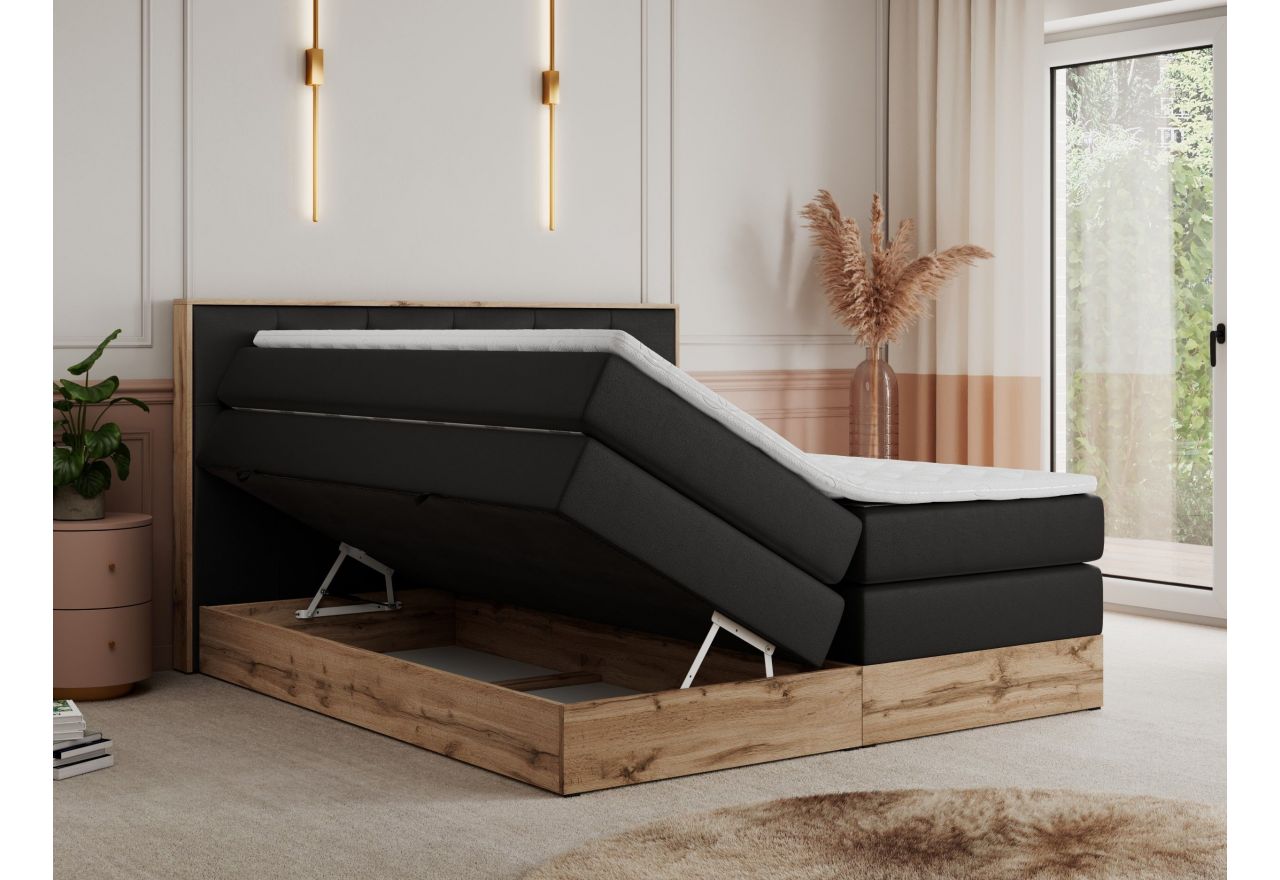 Łóżko kontynentalne VENETO KING 160x200 - H4 - czarny, ekoskóra