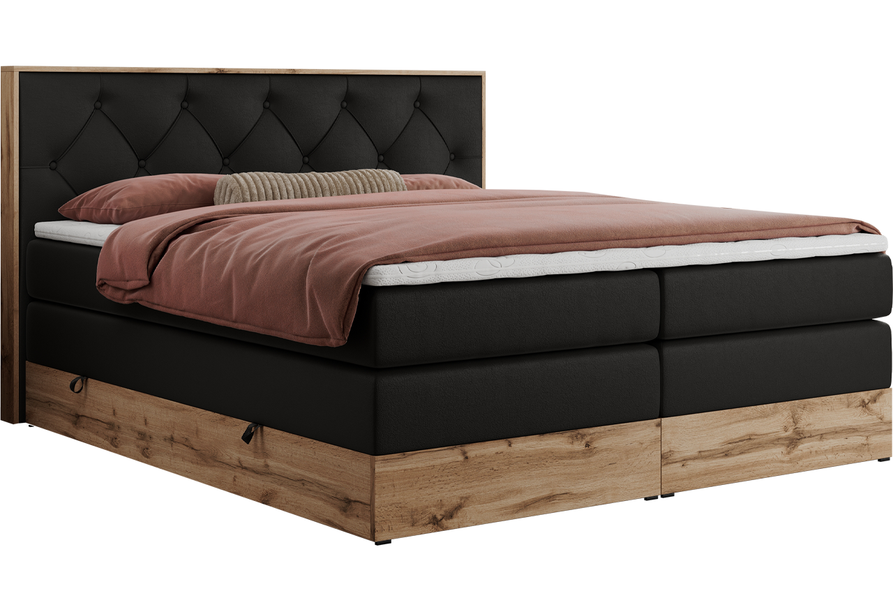 Łóżko kontynentalne VENETO KING 200x200 - H4 - czarny, ekoskóra