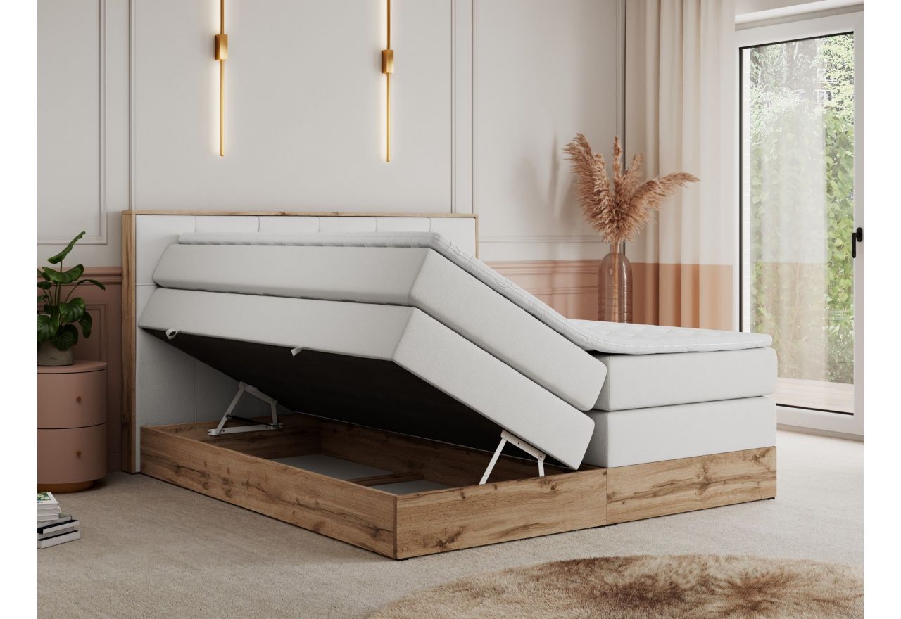 Łóżko kontynentalne VENETO KING 140x200 - H3 - biały, ekoskóra