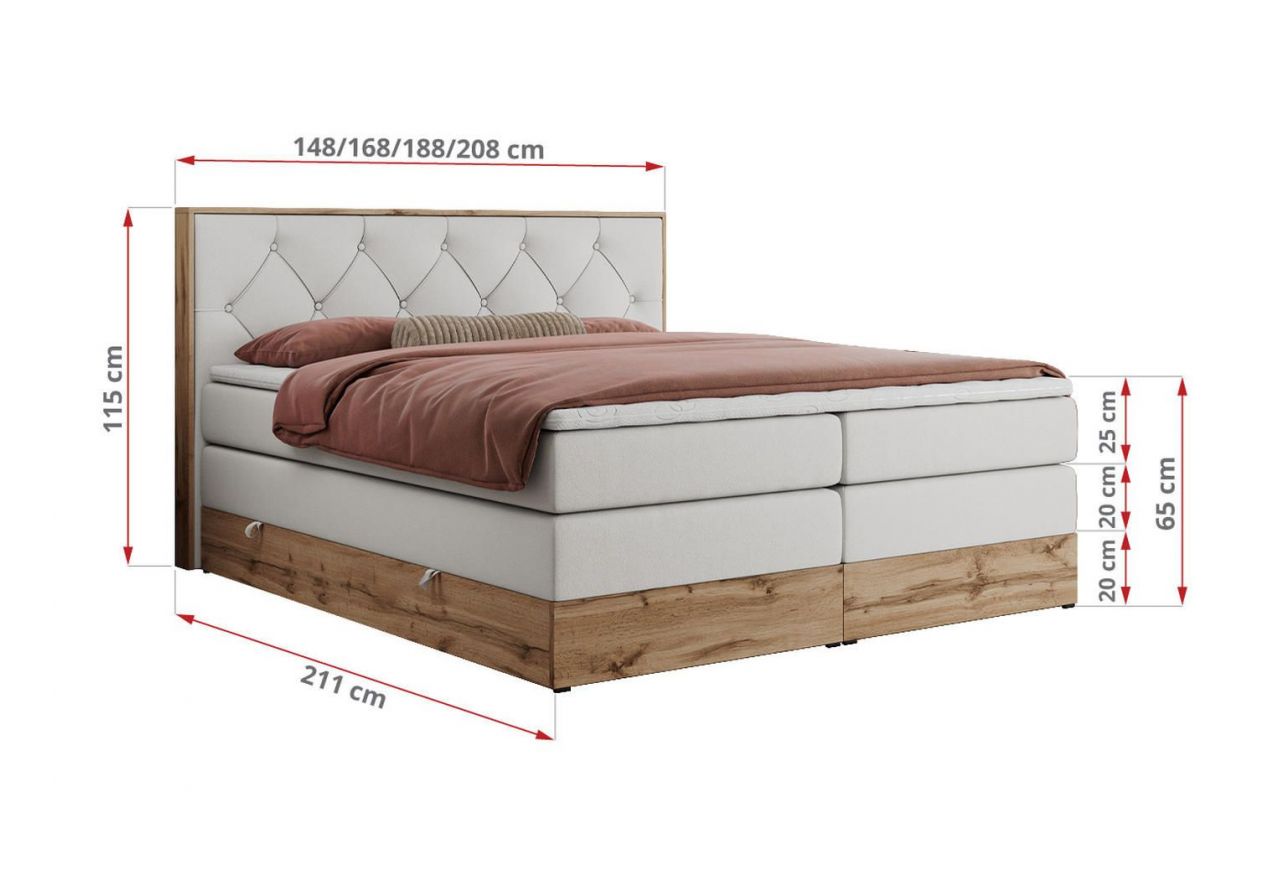 Łóżko kontynentalne VENETO KING 160x200 - H4 - biały, ekoskóra