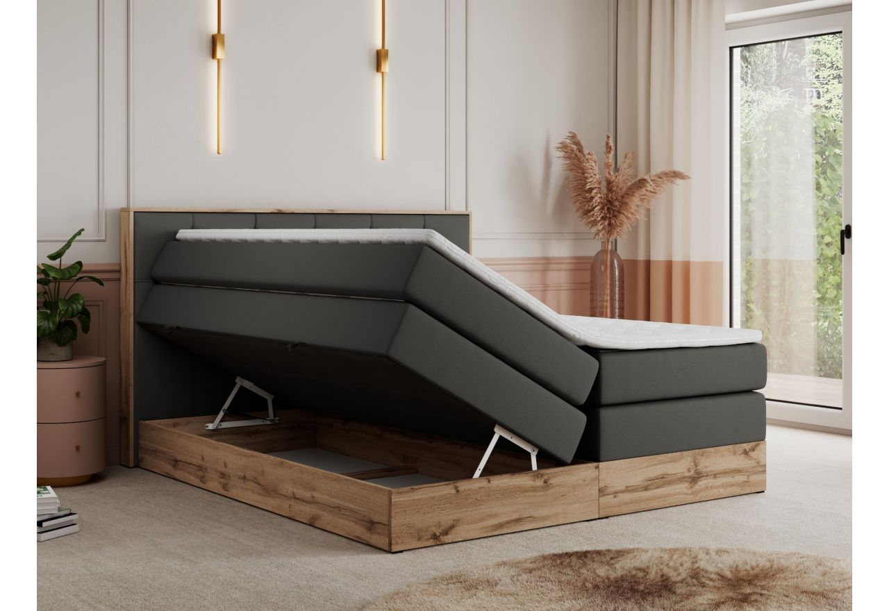 Łóżko kontynentalne VENETO KING 180x200 - H3 - ciemnoszary, ekoskóra