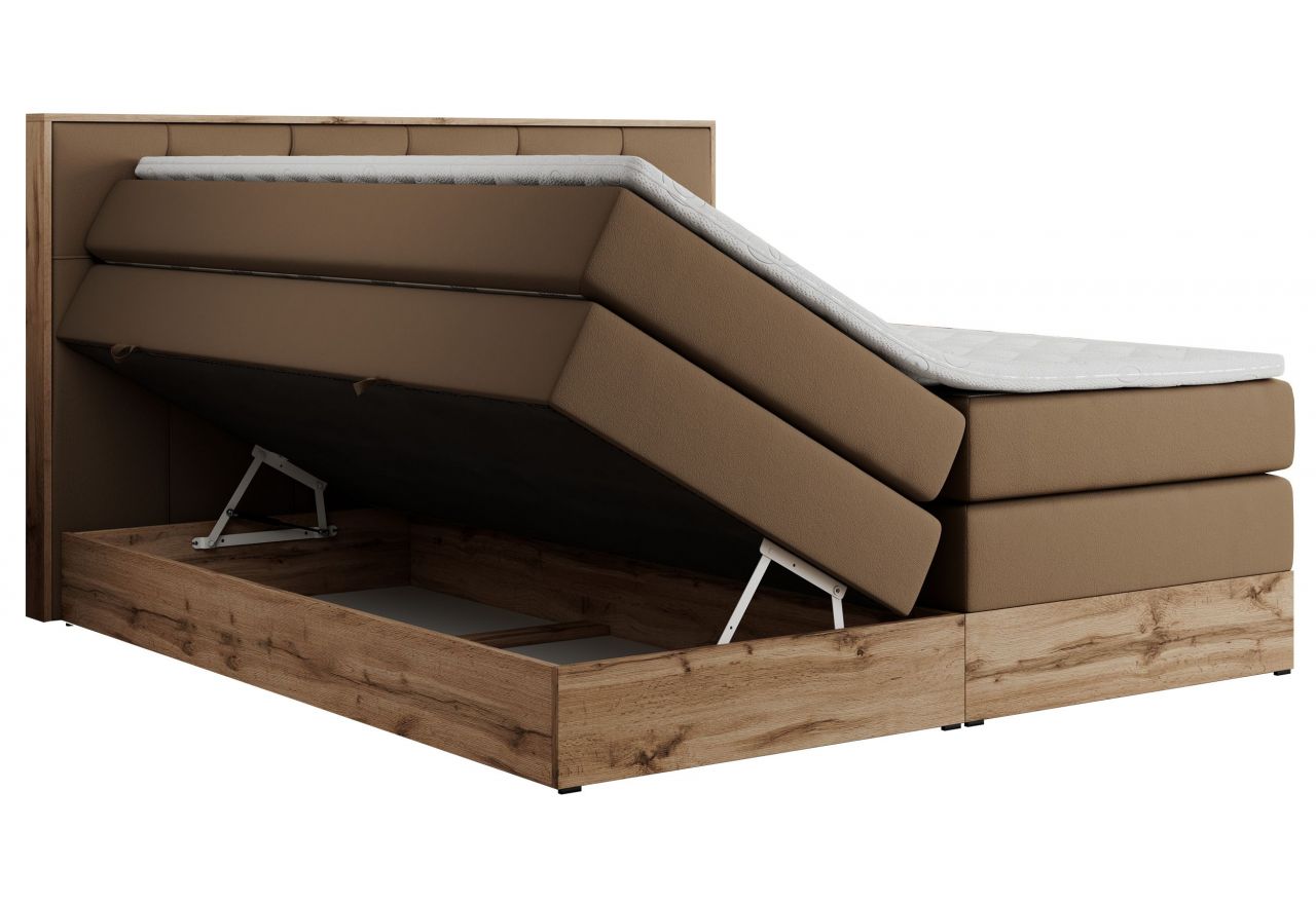 Łóżko kontynentalne VENETO KING 140x200 - H3 - brązowy, ekoskóra