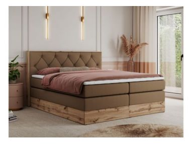 Łóżko kontynentalne VENETO KING 180x200 - H3 - brązowy, ekoskóra