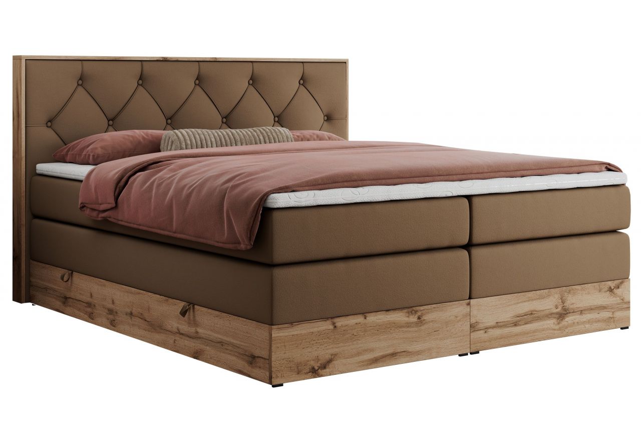 Łóżko kontynentalne VENETO KING 180x200 - H3 - brązowy, ekoskóra