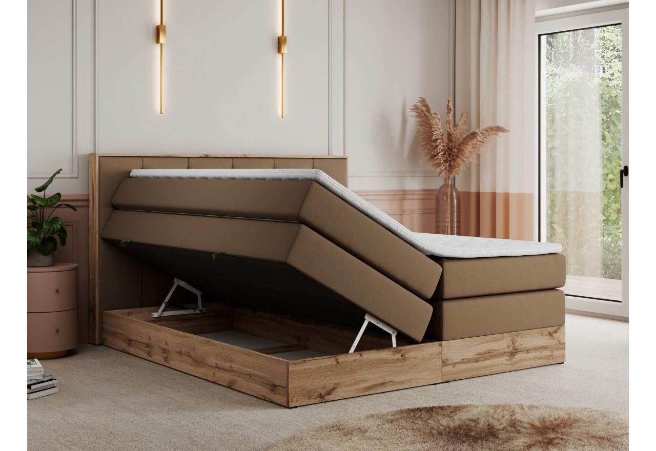 Łóżko kontynentalne VENETO KING 200x200 - H3 - brązowy, ekoskóra