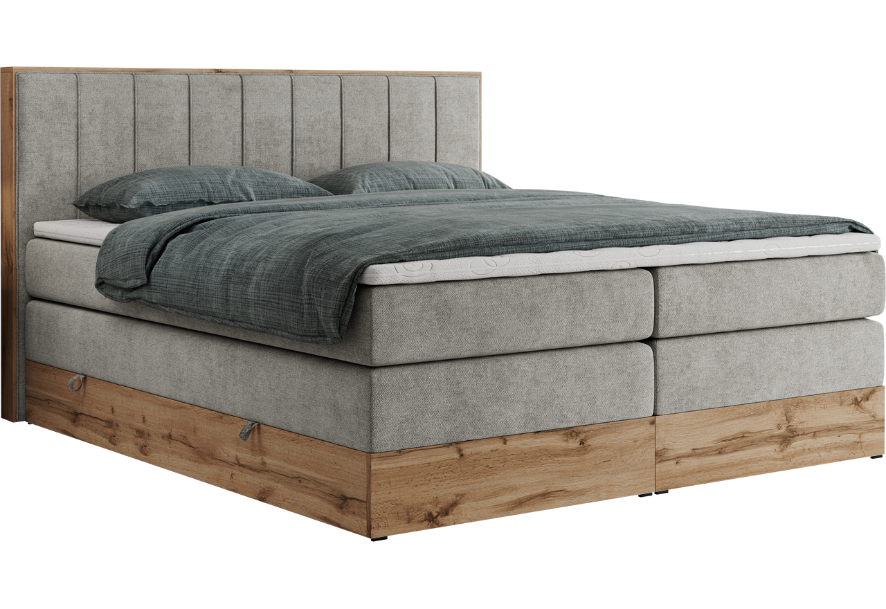 Łóżko kontynentalne BELLISSIMO KING 200x200 - H3 - jasnoszary, struktura