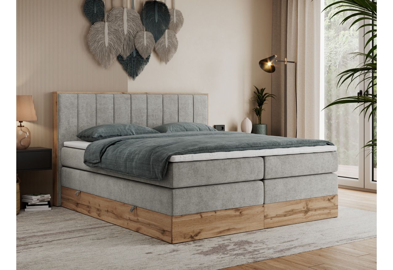 Łóżko kontynentalne BELLISSIMO KING 160x200 - H4 - jasnoszary, struktura