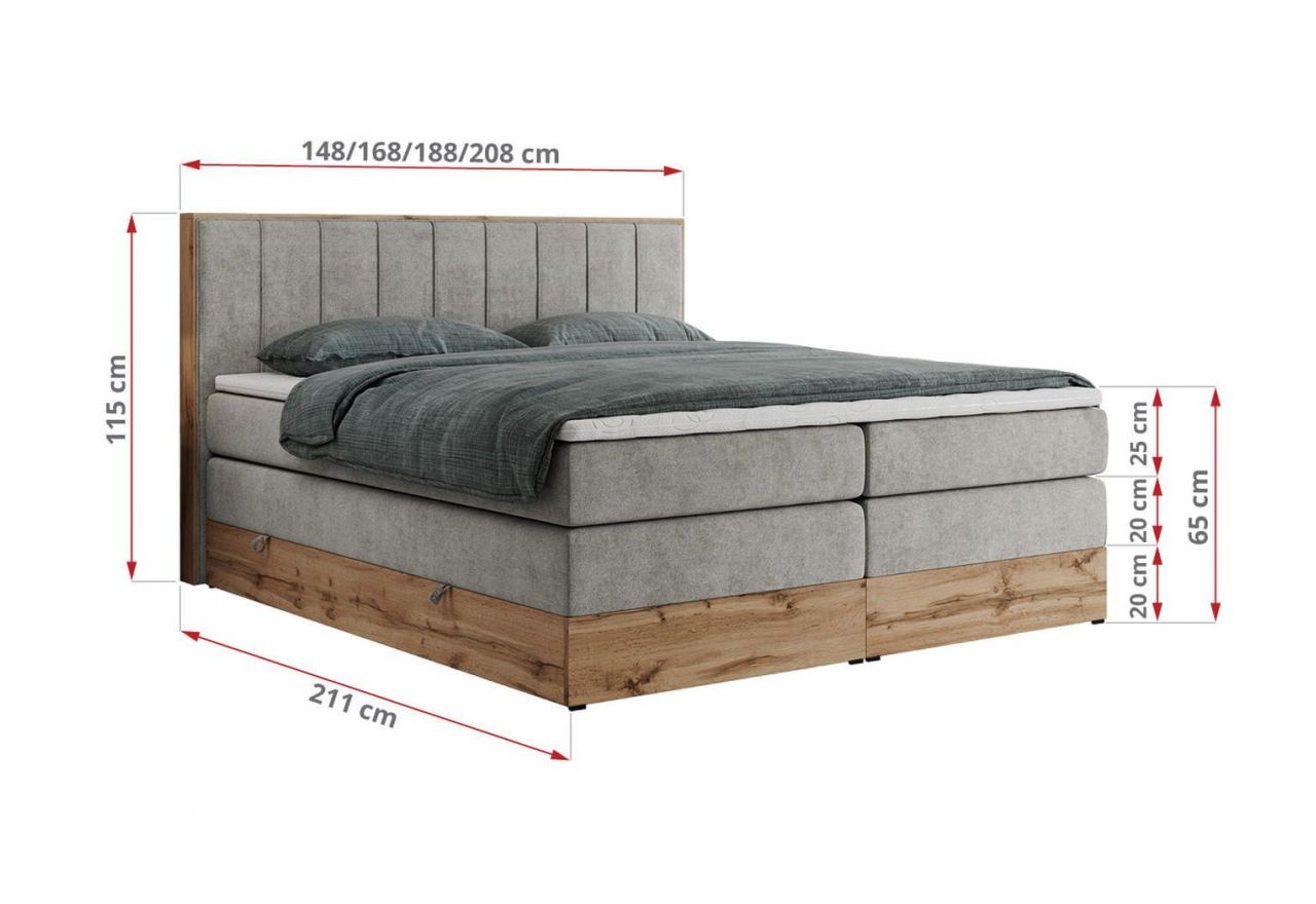 Łóżko kontynentalne BELLISSIMO KING 160x200 - H4 - jasnoszary, struktura