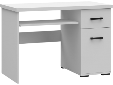 Białe biurko 105 cm z wysuwaną szufladą oraz półką na klawiaturę - DESNA - Biały