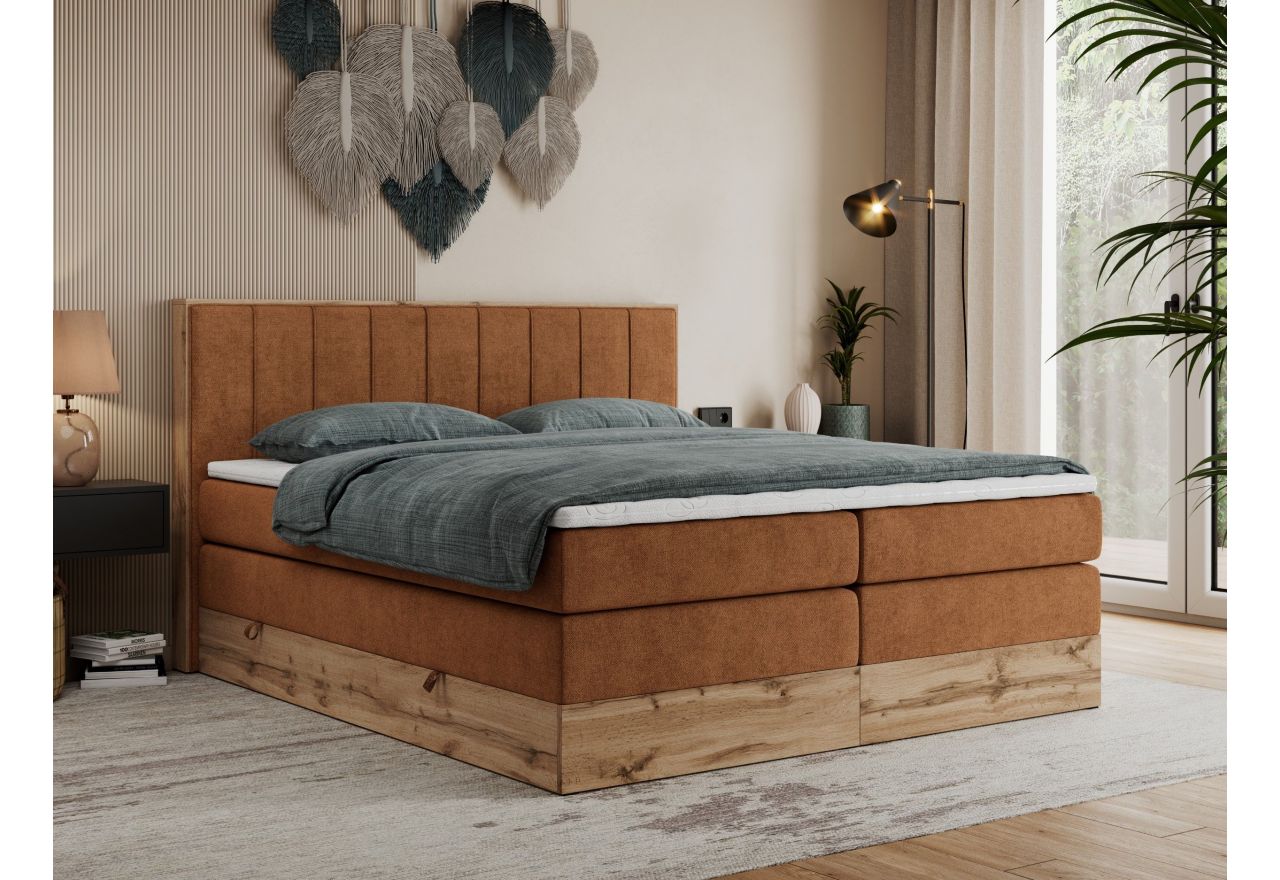 Łóżko kontynentalne BELLISSIMO KING 200x200 - H3 - pomarańczowy, struktura