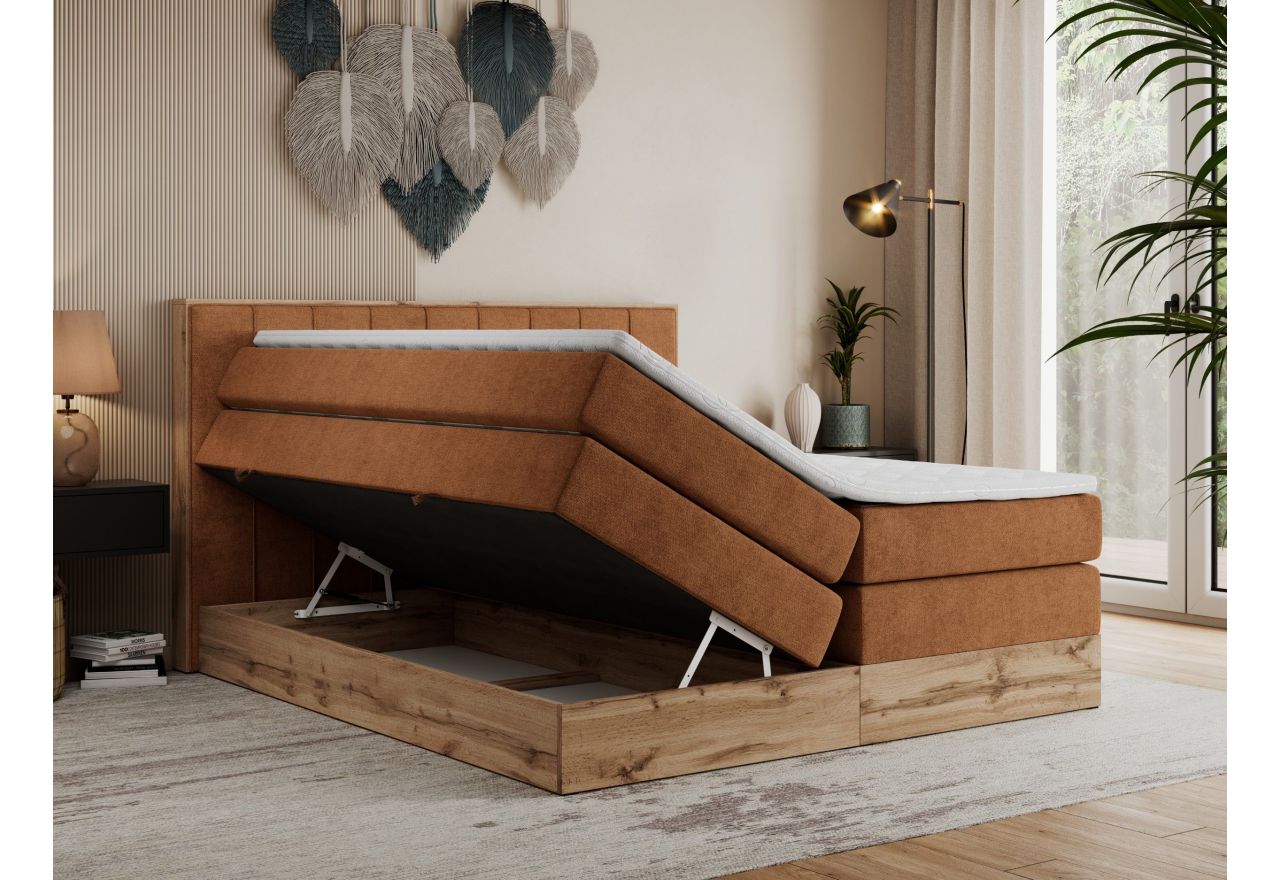 Łóżko kontynentalne BELLISSIMO KING 140x200 - H4 - pomarańczowy, struktura