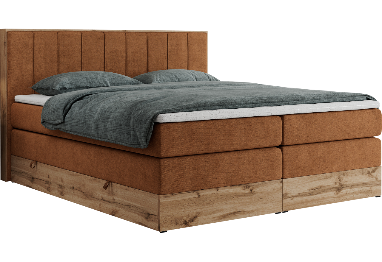 Łóżko kontynentalne BELLISSIMO KING 160x200 - H4 - pomarańczowy, struktura