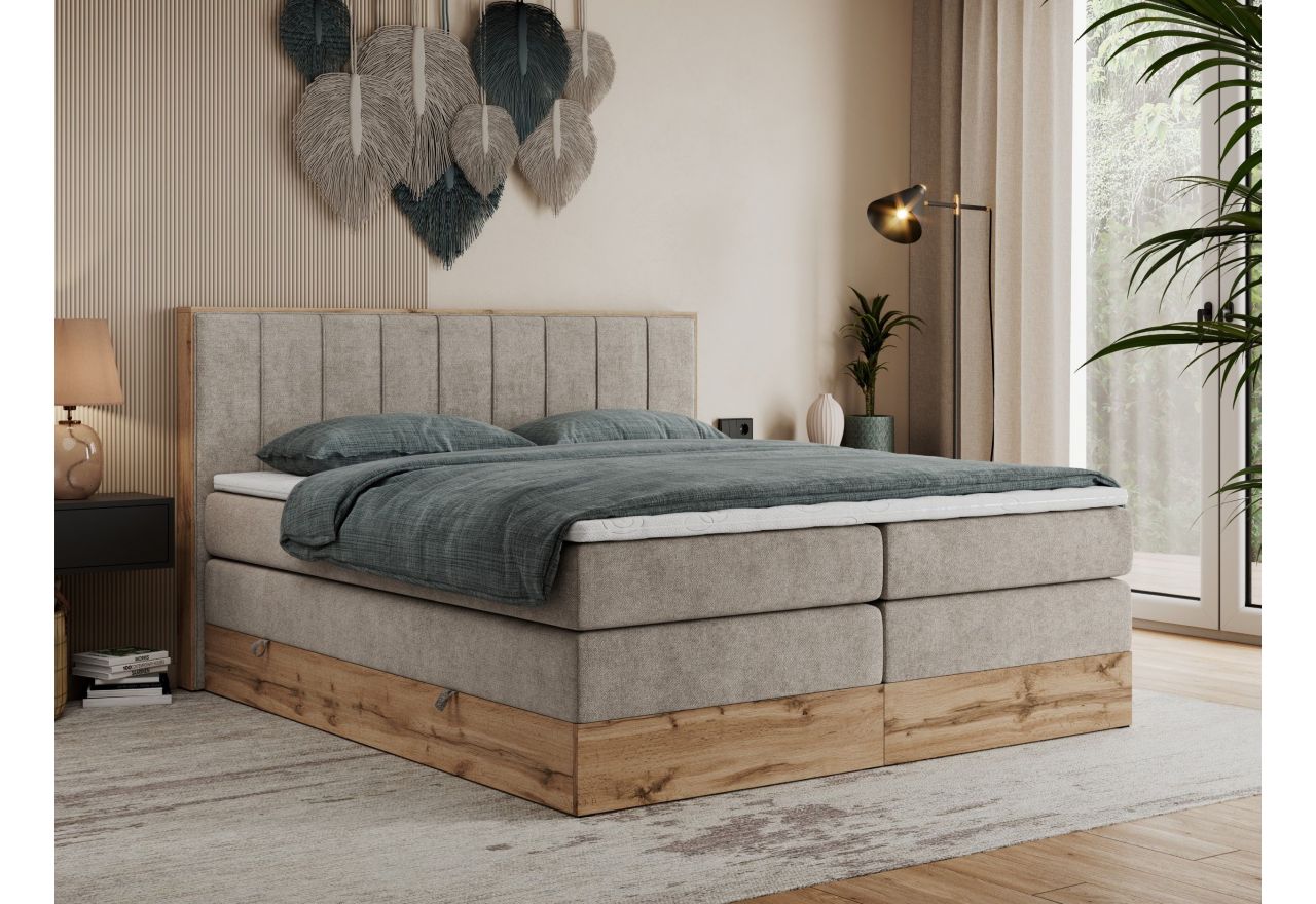 Łóżko kontynentalne BELLISSIMO KING 160x200 - H3 - beżowy, struktura