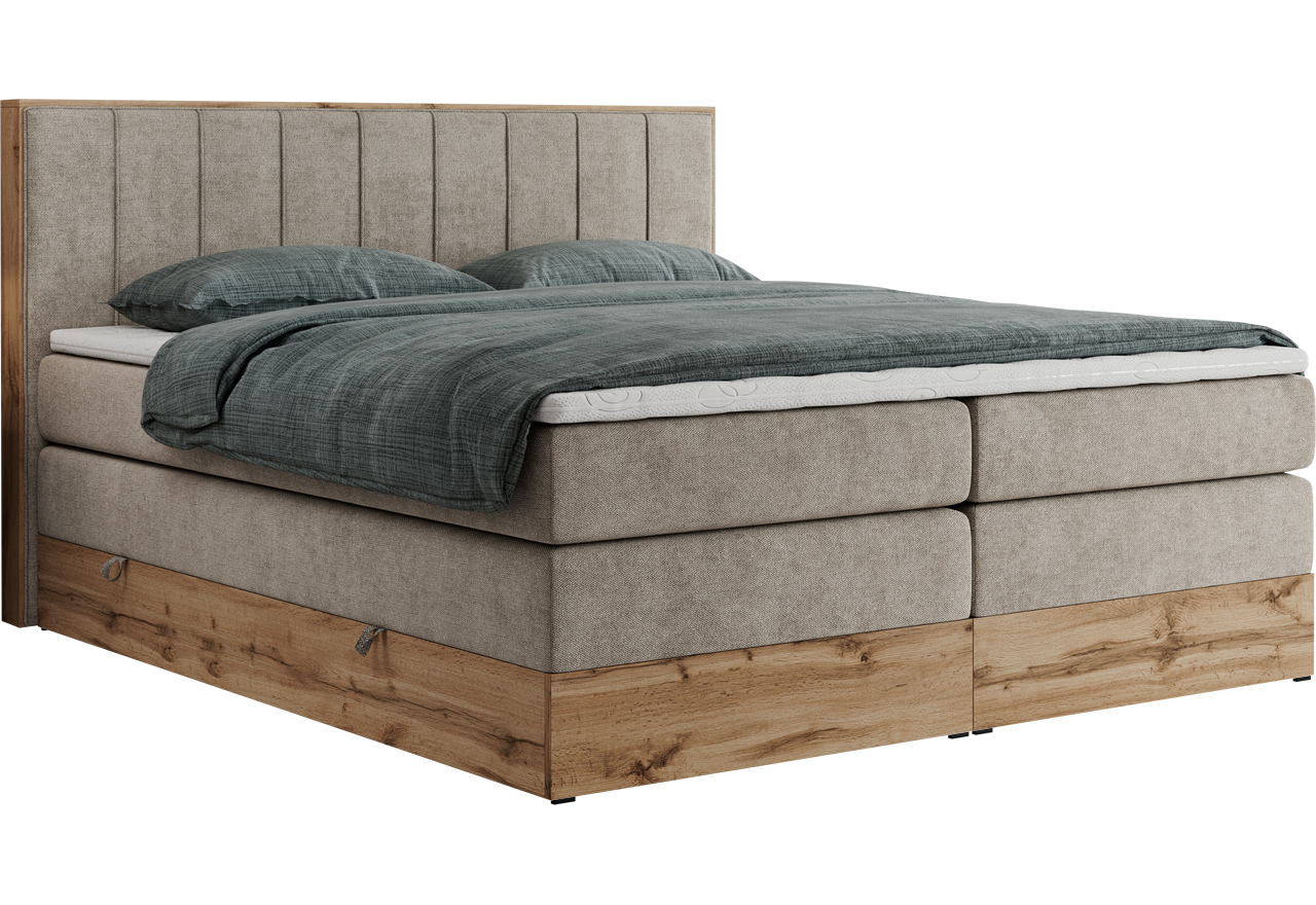 Łóżko kontynentalne BELLISSIMO KING 200x200 - H3 - beżowy, struktura