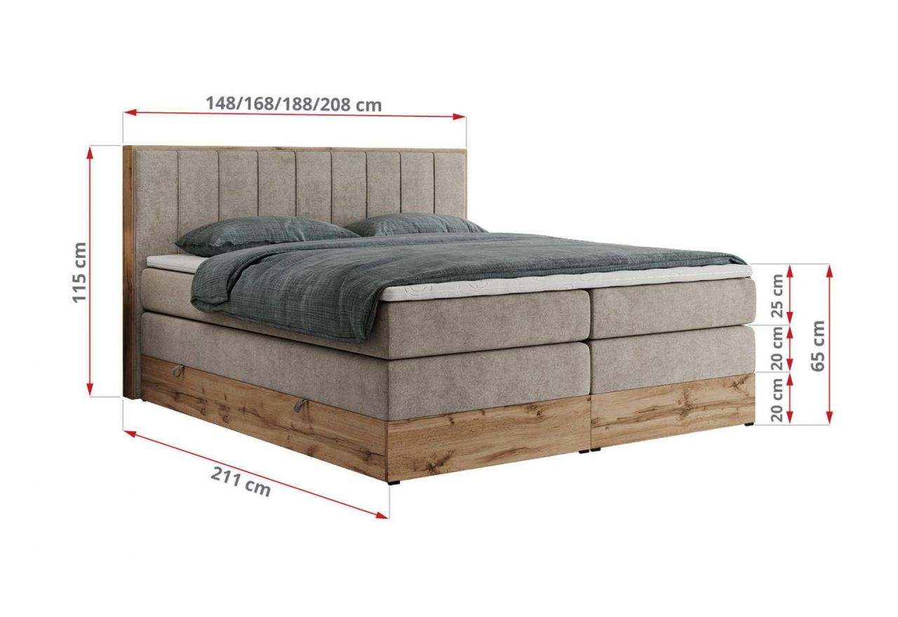 Łóżko kontynentalne BELLISSIMO KING 180x200 - H4 - beżowy, struktura