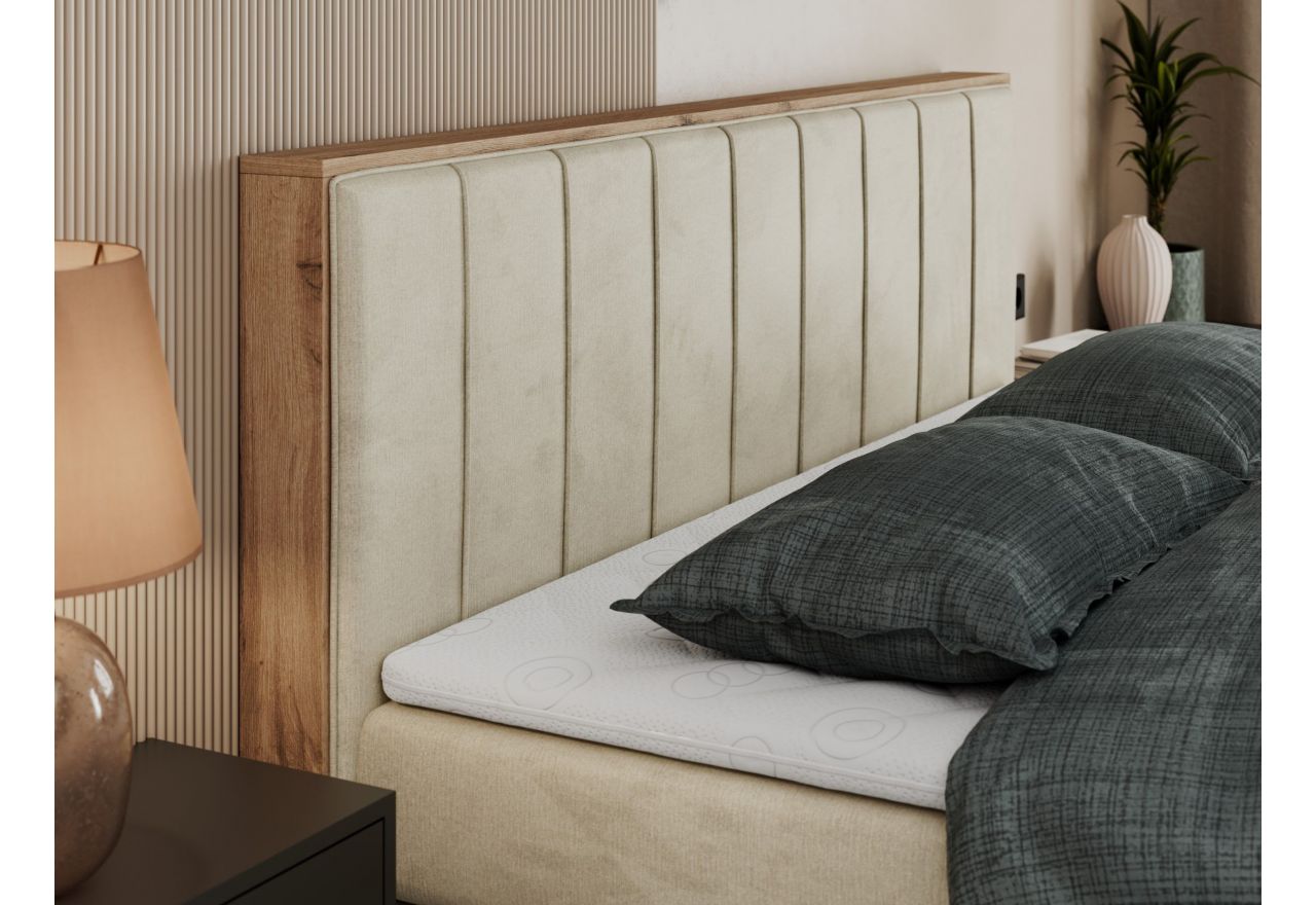 Łóżko kontynentalne BELLISSIMO KING 140x200 - H3 - beżowy, welwet