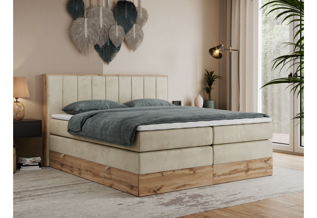 Łóżko kontynentalne BELLISSIMO KING 160x200 - H3 - beżowy, welwet