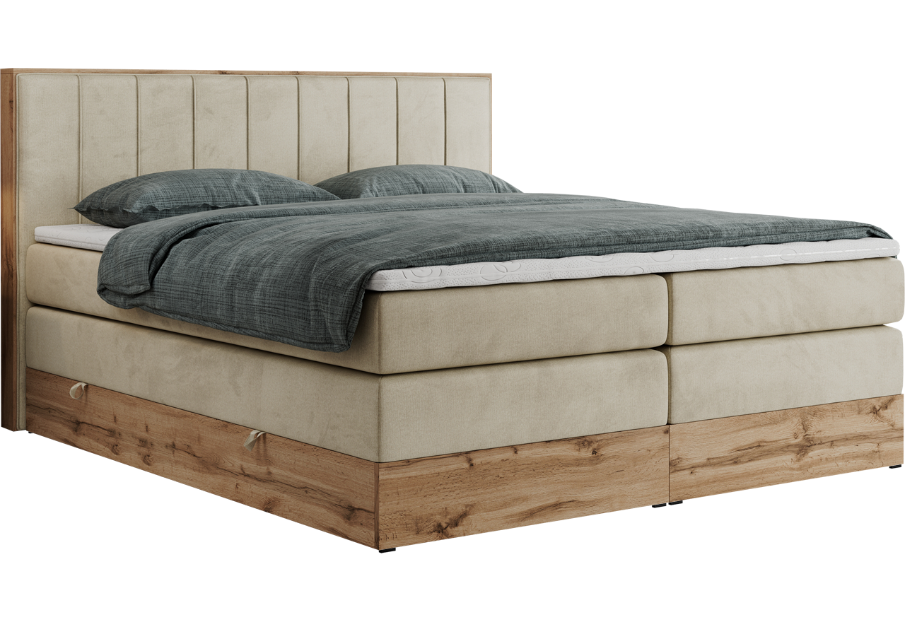 Łóżko kontynentalne BELLISSIMO KING 160x200 - H3 - beżowy, welwet