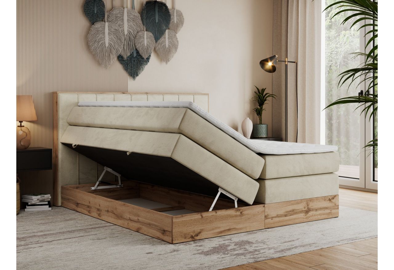 Łóżko kontynentalne BELLISSIMO KING 160x200 - H3 - beżowy, welwet