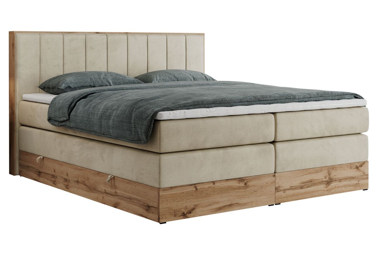 Łóżko kontynentalne BELLISSIMO KING 160x200 - H3 - beżowy, welwet