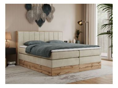 Łóżko kontynentalne BELLISSIMO KING 200x200 - H3 - beżowy, welwet