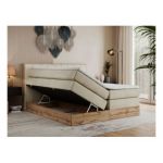 Łóżko kontynentalne BELLISSIMO KING 160x200 - H4 - beżowy, welwet