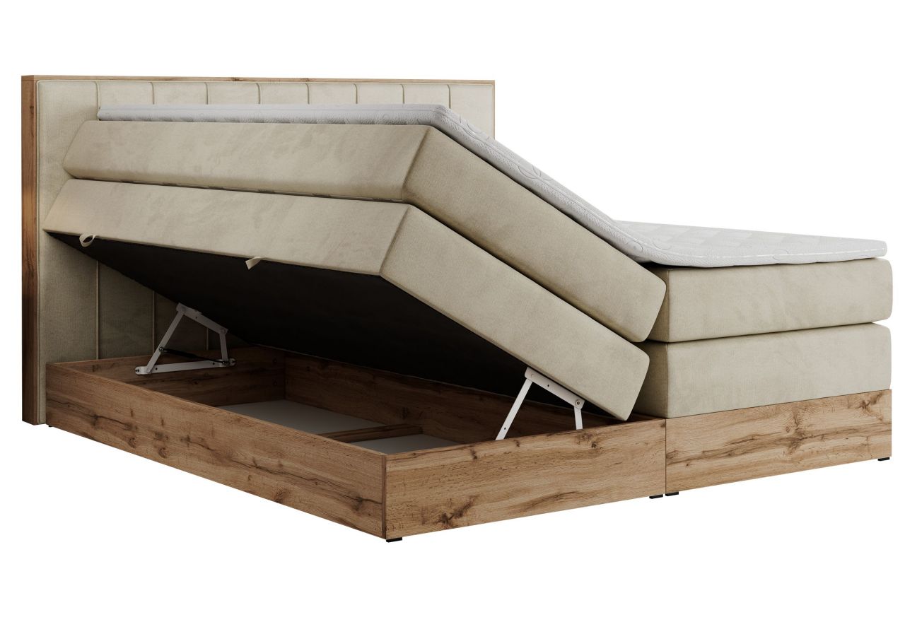 Łóżko kontynentalne BELLISSIMO KING 160x200 - H4 - beżowy, welwet