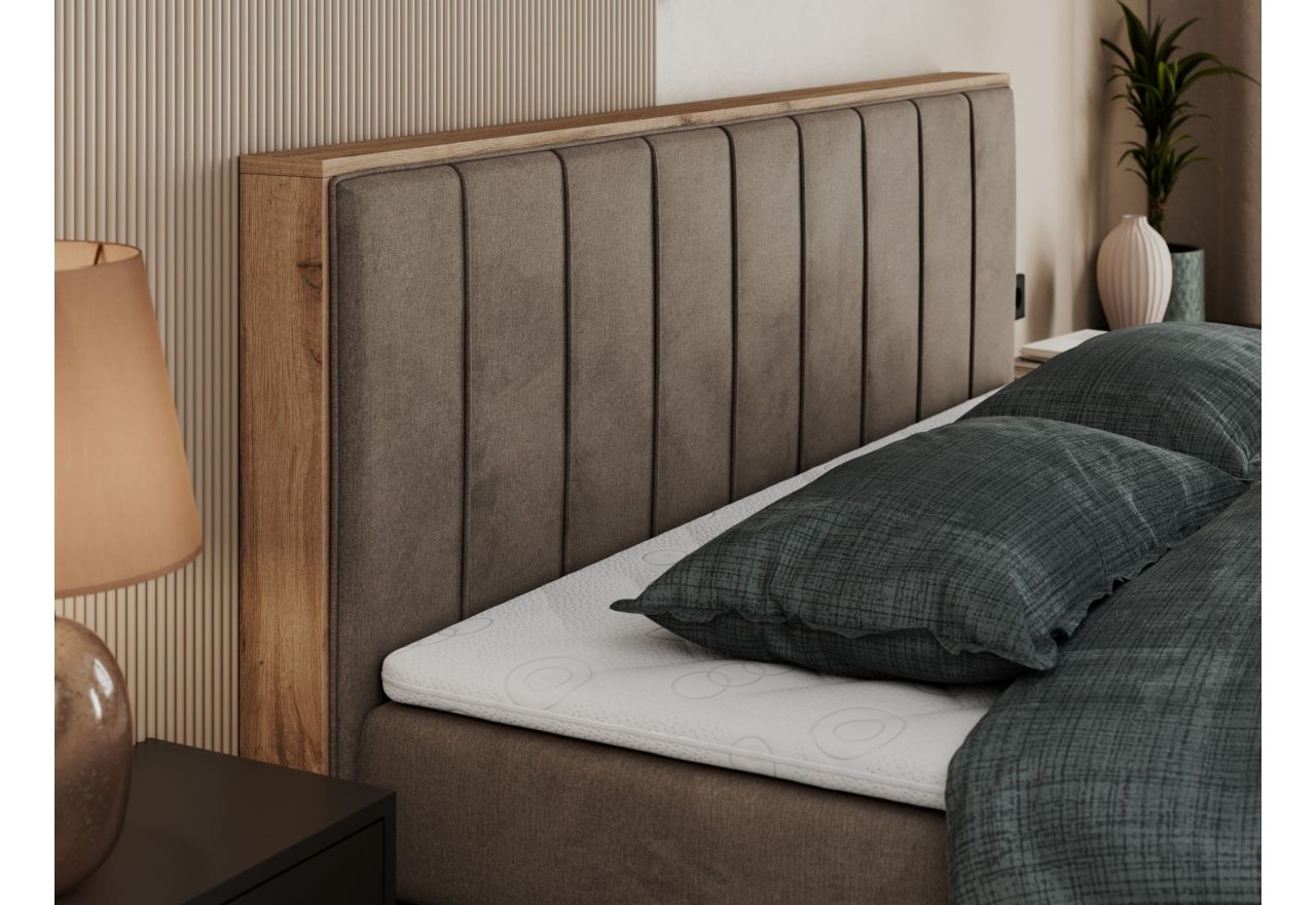 Łóżko kontynentalne BELLISSIMO KING 160x200 - H3 - brązowy, welwet