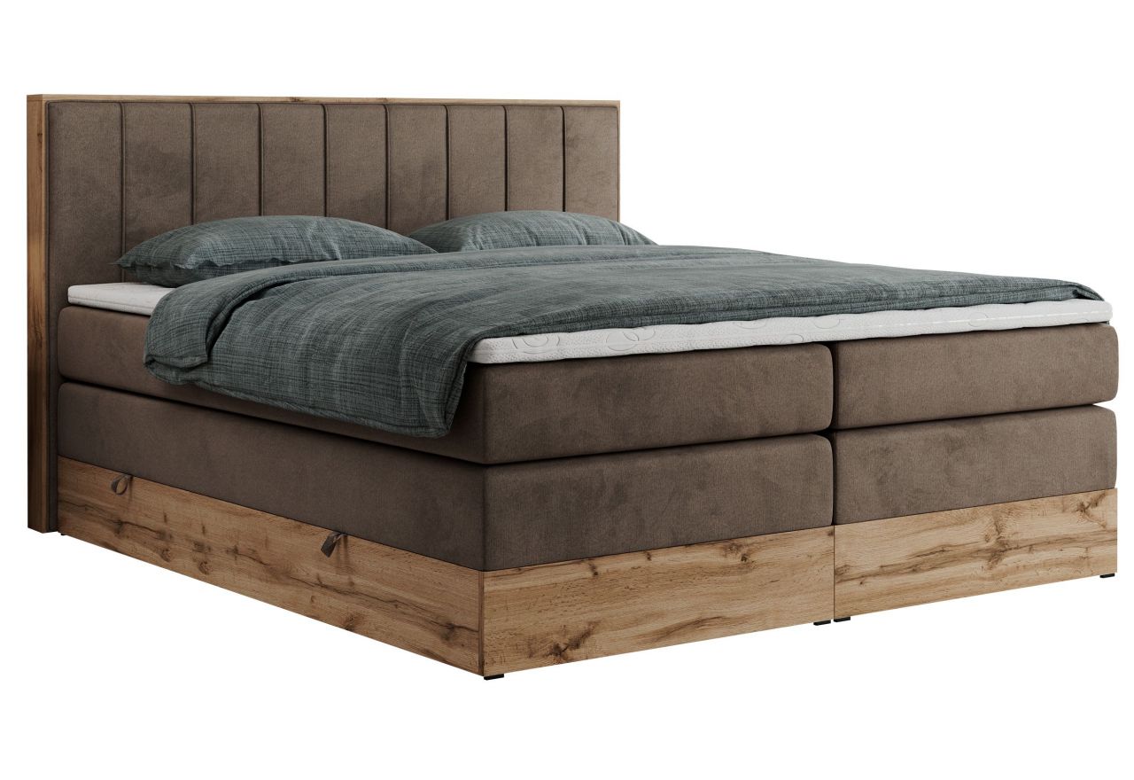 Łóżko kontynentalne BELLISSIMO KING 160x200 - H4 - brązowy, welwet