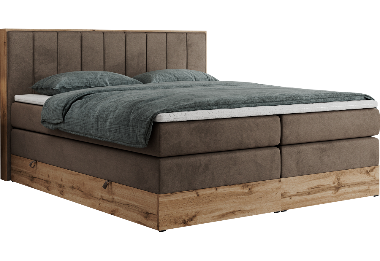 Łóżko kontynentalne BELLISSIMO KING 180x200 - H4 - brązowy, welwet