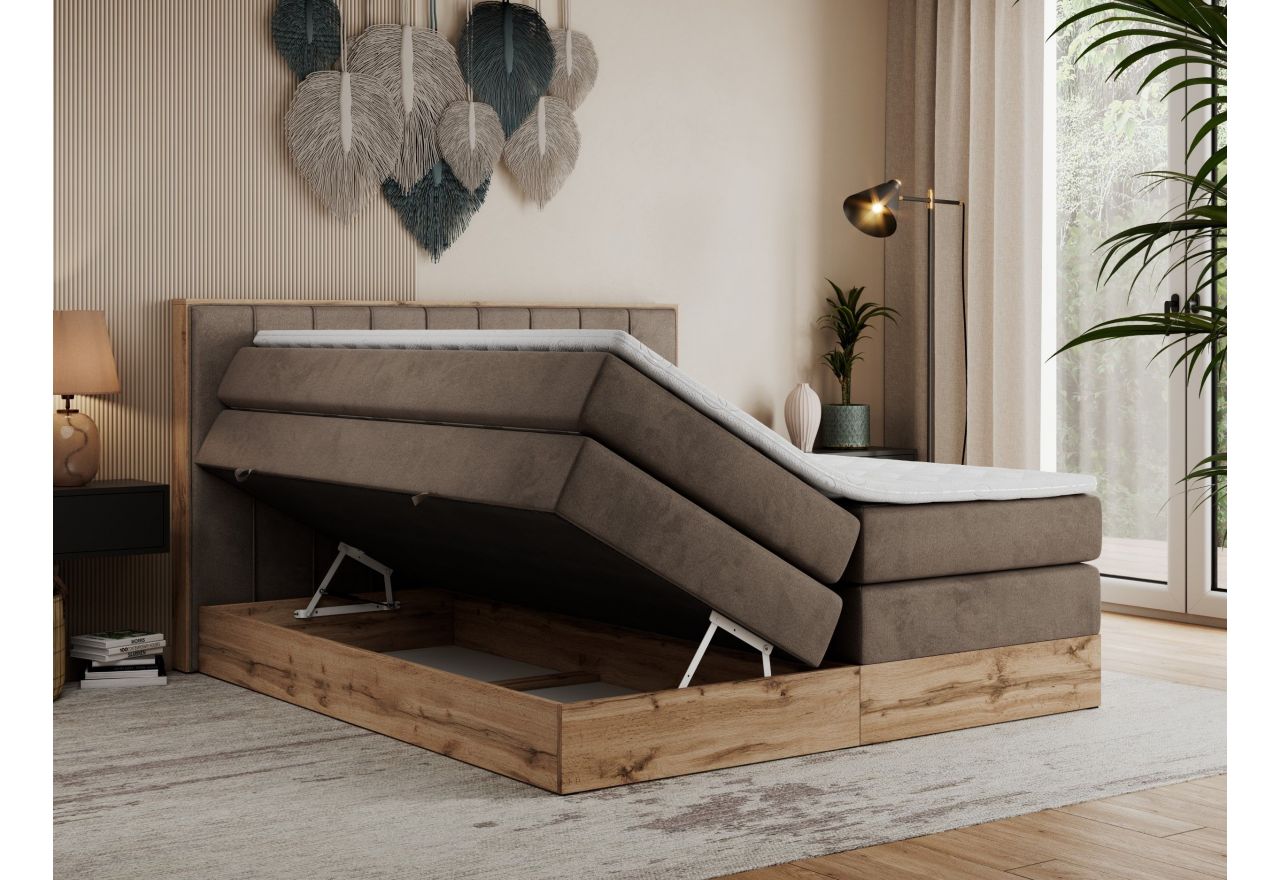 Łóżko kontynentalne BELLISSIMO KING 200x200 - H4 - brązowy, welwet