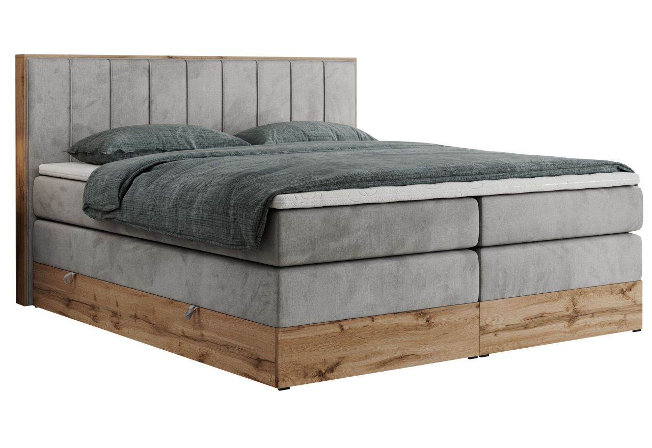 Łóżko kontynentalne BELLISSIMO KING 140x200 - H3 - jasnoszary, welwet