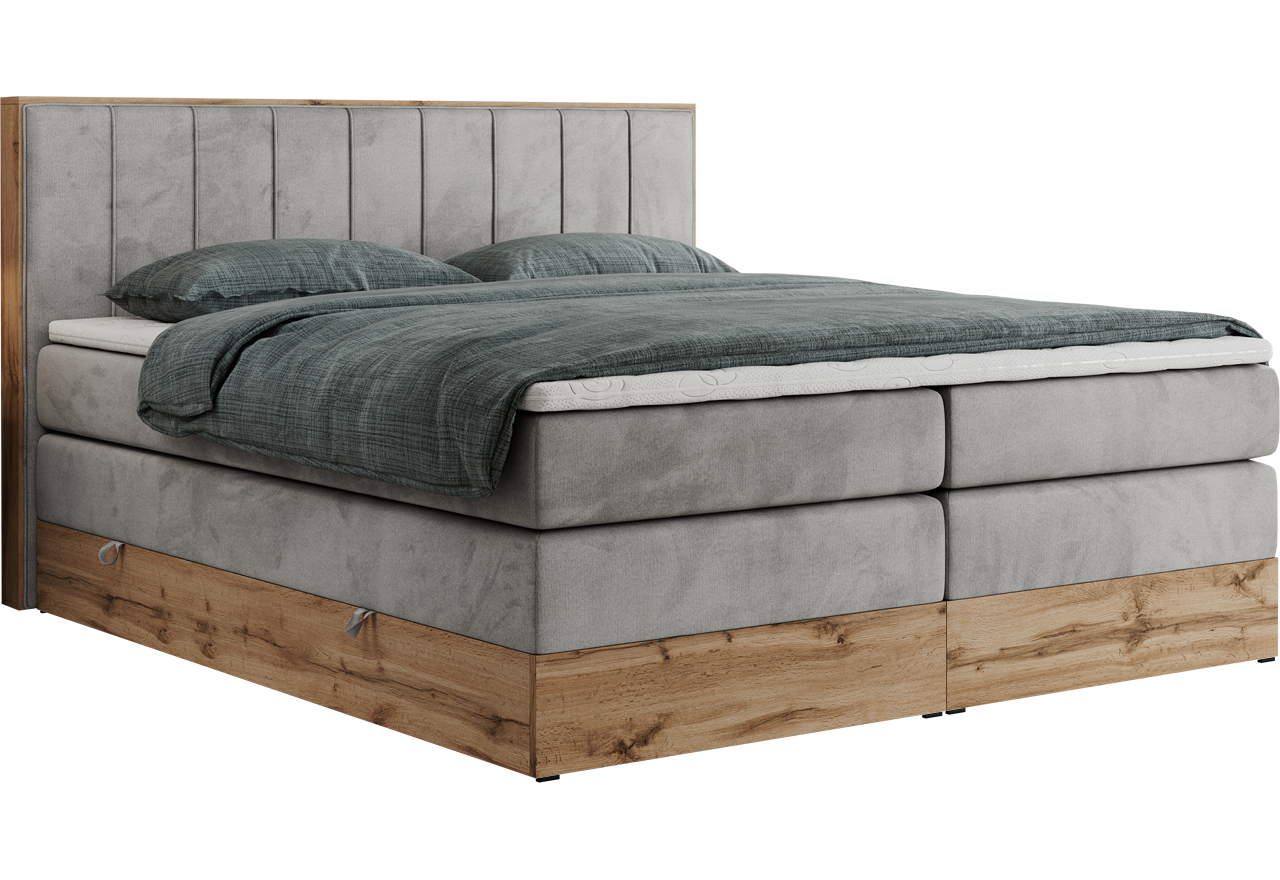 Łóżko kontynentalne BELLISSIMO KING 200x200 - H3 - jasnoszary, welwet