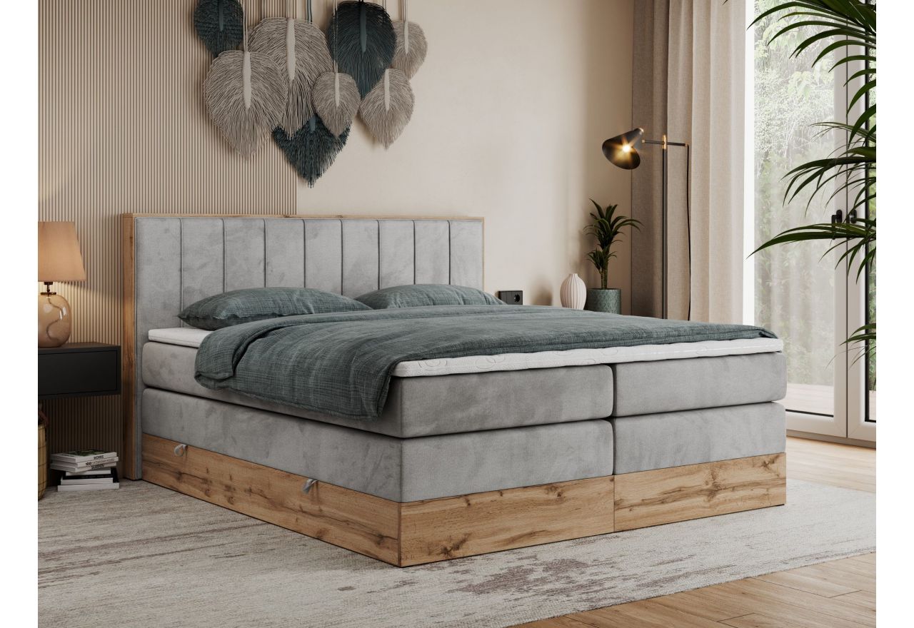 Łóżko kontynentalne BELLISSIMO KING 180x200 - H4 - jasnoszary, welwet