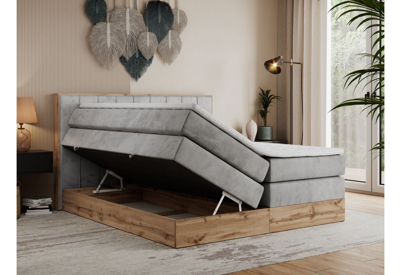 Łóżko kontynentalne BELLISSIMO KING 200x200 - H4 - jasnoszary, welwet