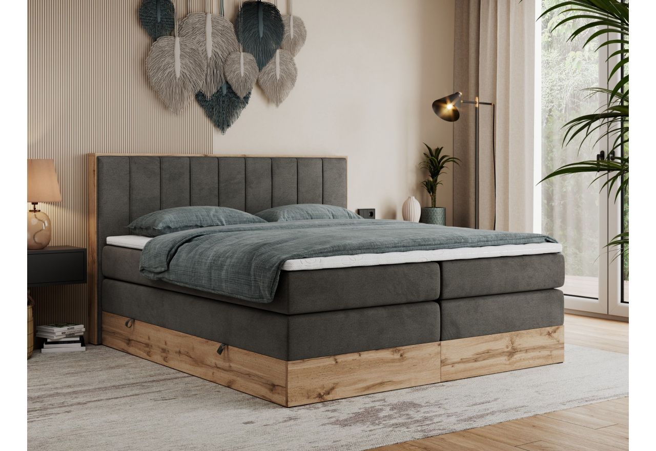 Łóżko kontynentalne BELLISSIMO KING 140x200 - H4 - ciemnoszary, welwet