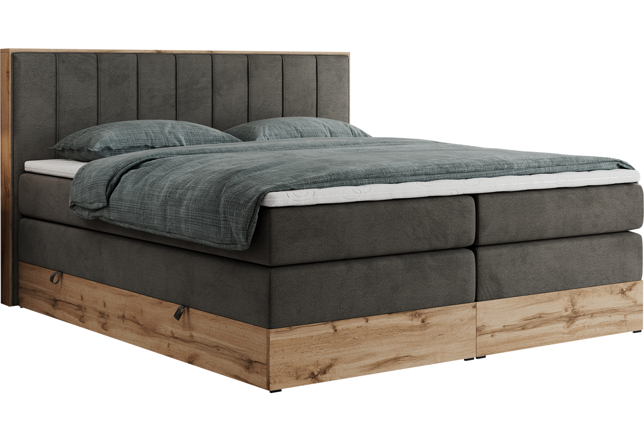 Łóżko kontynentalne BELLISSIMO KING 140x200 - H4 - ciemnoszary, welwet