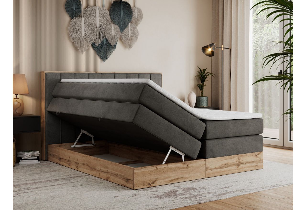 Łóżko kontynentalne BELLISSIMO KING 200x200 - H4 - ciemnoszary, welwet