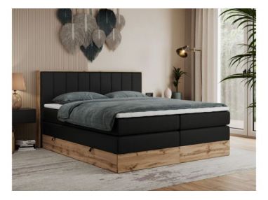 Łóżko kontynentalne BELLISSIMO KING 200x200 - H3 - czarny, ekoskóra