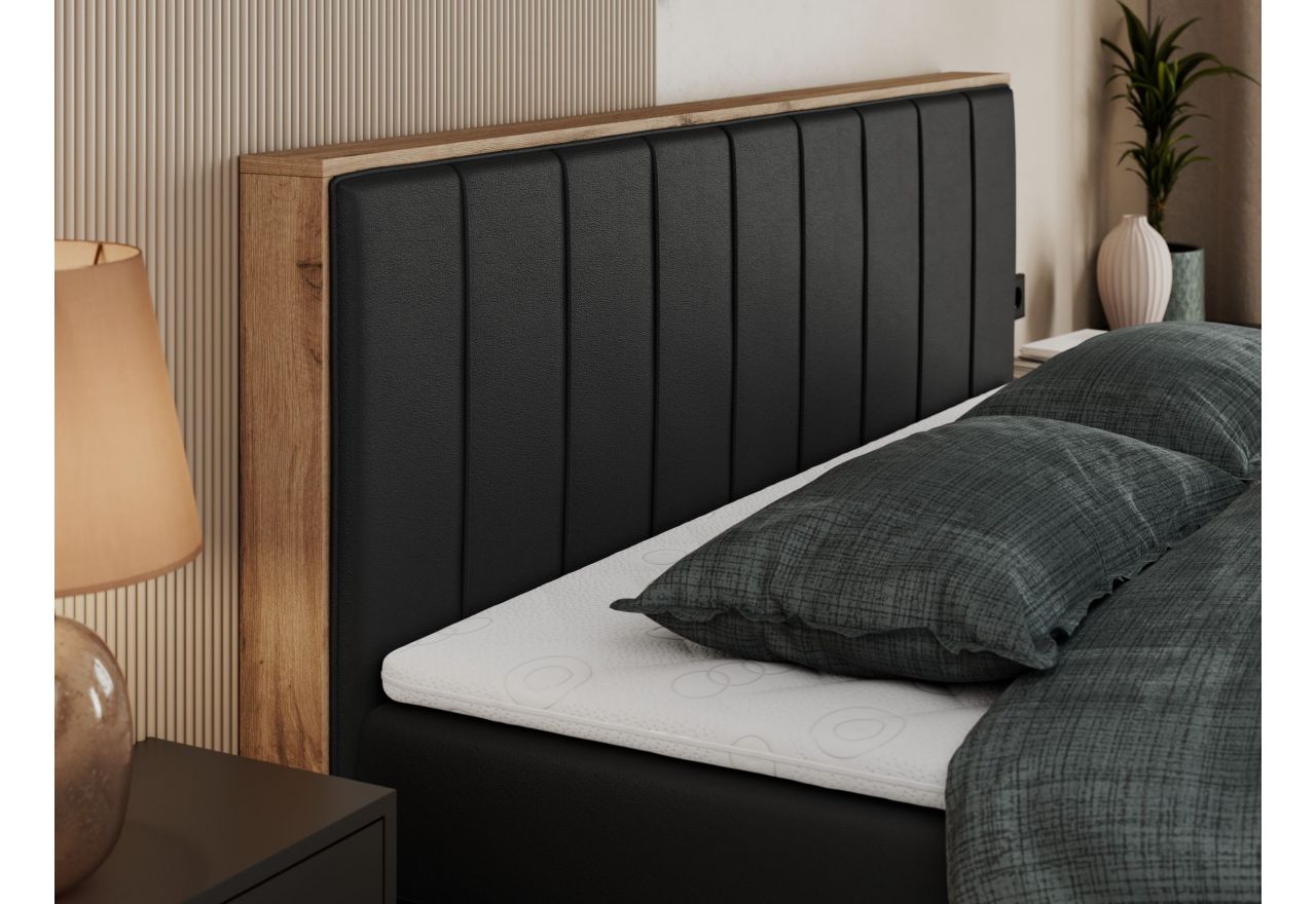 Łóżko kontynentalne BELLISSIMO KING 140x200 - H4 - czarny, ekoskóra