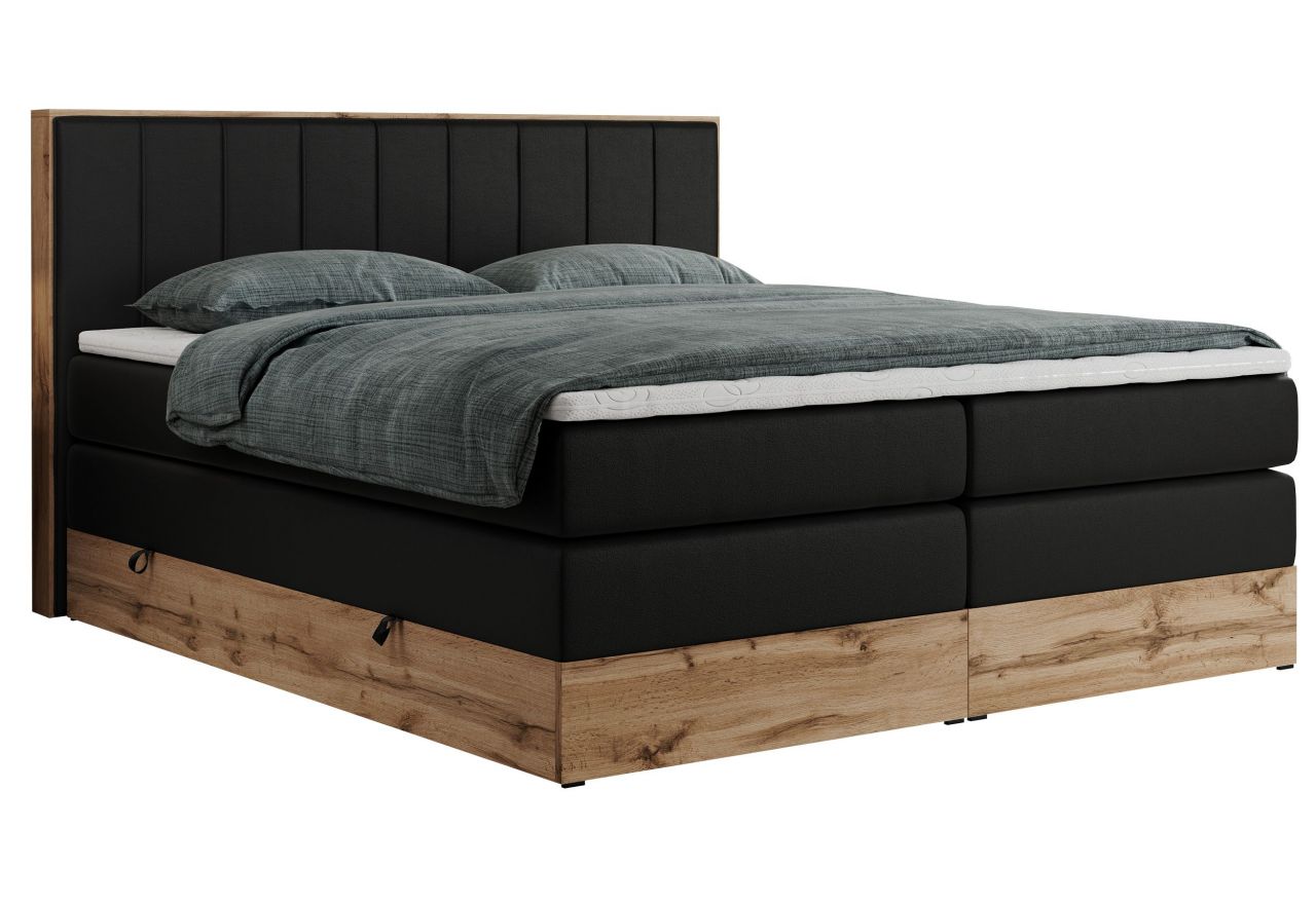Łóżko kontynentalne BELLISSIMO KING 140x200 - H4 - czarny, ekoskóra