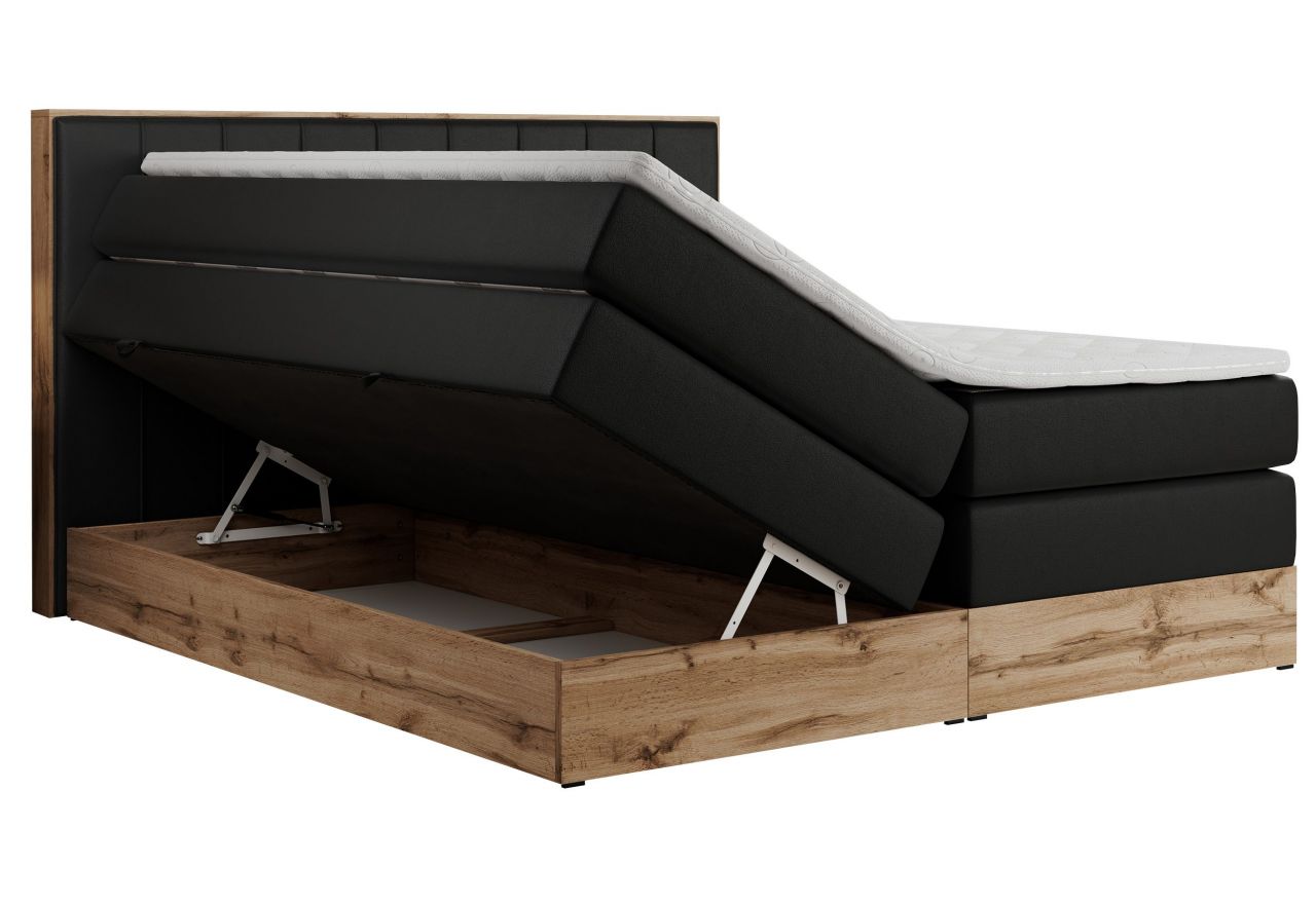 Łóżko kontynentalne BELLISSIMO KING 180x200 - H4 - czarny, ekoskóra